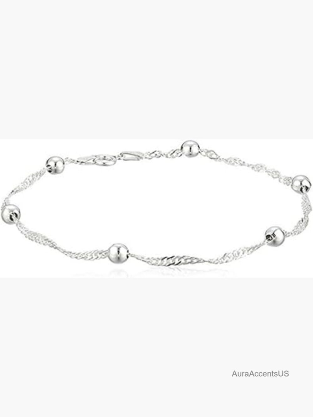 Solid Sterling Silver Gold Satellite Chain Anklet 3mm Bead Station 11 Inch